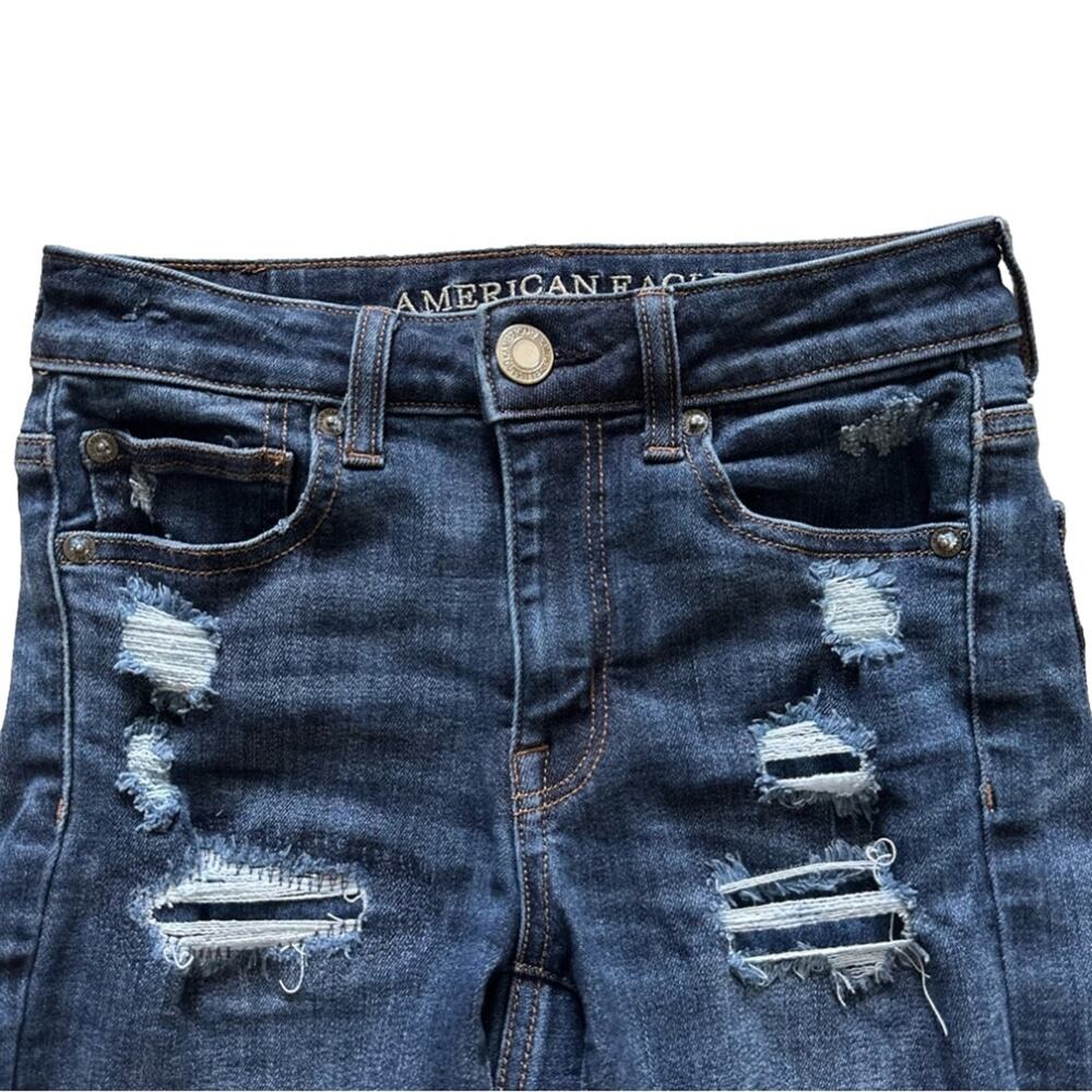 American Eagle Jean Next Level Stretch Hi Rise Shortie Shorts Distressed Size 0 - Picture 4 of 12